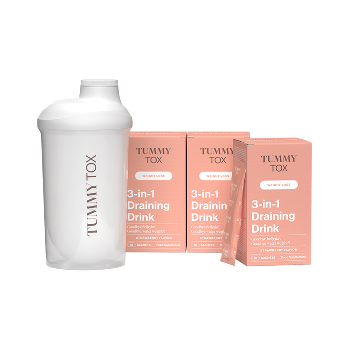 Draining Drink 3-en-1 (Fraise): boisson contre la rétention d'eau - 3 boîtes + Shaker GRATUIT